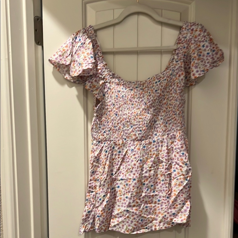Heyson Pink and White Flutter Sleeve Smocked Blouse Size M - Picture 4 of 8